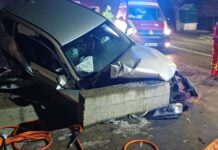 Patru tineri răniți după ce BMW-ul în care erau a zburat într-un cap de pod FOTO